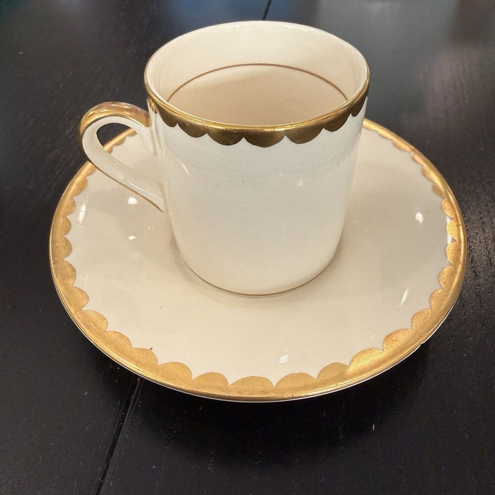 Ambassador Ware Porcelain Coffee Cup & Saucer Set White/Gold 2pc Decor England
